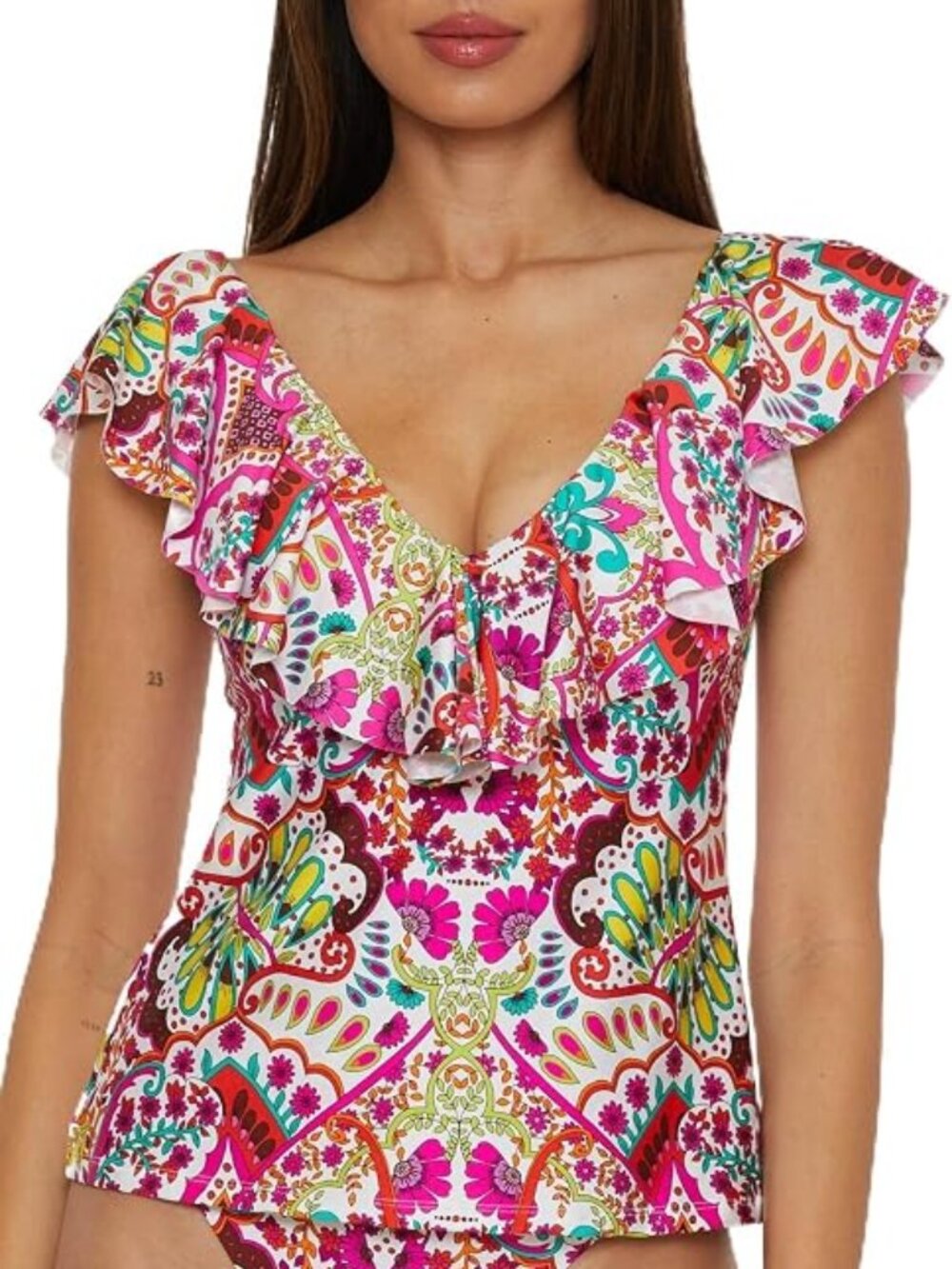 Trina Turk 'Hawaiian Garden' Ruffle-Trim Tankini Swimsuit Top, Multicolor
